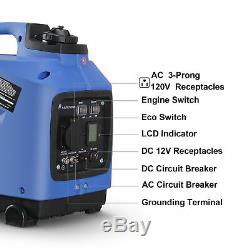 1250-Watts Peak Quiet Portable Inverter Generator LCD Gas Powered EPA CARB, Blue