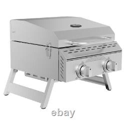 2 Burner Propane Gas Grill Tabletop Portable Cooking Stainless Steel Outdoor New