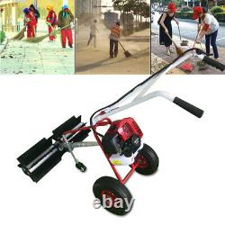 43CC 1.7 HP Gas Power Sweeper Broom HandHeld Walk Behind Turf Lawn Cleaning Tool