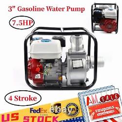 7.5HP 4 Stroke Gasoline Water Pump 3 Portable Gas-Powered Semi-Trash Water Pump