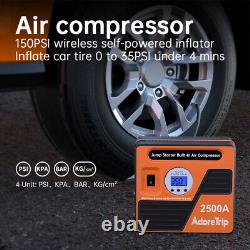ADORETRIP 2500A Car Jump Starter Box 150 PSI Air Compressor 24000mAh Power Bank
