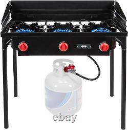 Cast Iron 3-Burner Outdoor Gas Stove 225,000 BTU Portable Propane-Powered Cook