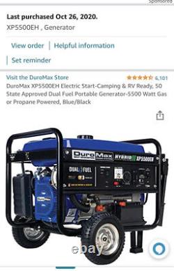 DuroMax XP5500EH 5500W 7.5 HP Electric Generator Gas Or Propane New With Lock