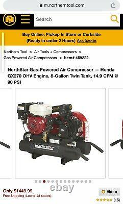 NorthStar Gas-Powered Air Compressor Honda GX270 OHV Engine 8-Gallon Twin Tank
