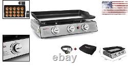 Portable 3-Burner Gas Grill Griddle 25,500 BTUs Easy Assembly Grease Cup