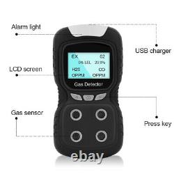Portable Gas Detector 4-Gas Monitor Meter Tester Gas Clip Analyzer Rechargeable