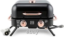 Portable Gas Grill 2-Burner Tabletop BBQ Warming Rack Foldable Stainless Steel