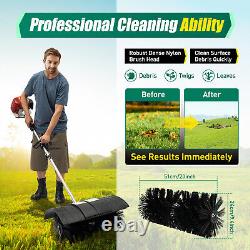 Portable Gas Power Broom Sweeper Handheld Artificial Driveway Turf Grass Brush