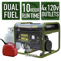 Portable Generator 4,000/3,500-Watt Dual Fuel Powered Runs on LPG or Regular Gas