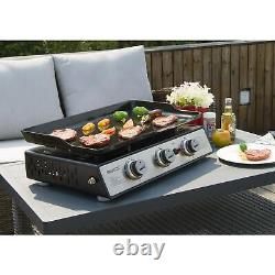 Portable Tabletop 24 Inch Gas Grill 3-Burner Griddle 25500 BTU Cooking Power New