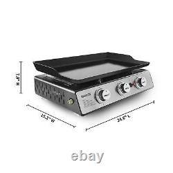 Portable Tabletop 24 Inch Gas Grill 3-Burner Griddle 25500 BTU Cooking Power New