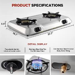 Propane Gas Cooktop 2 Burner Gas Stove Portable Stainless Steel Stove Auto Ignit