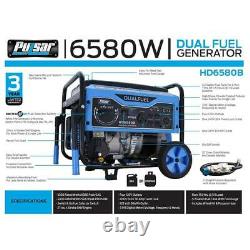 Pulsar 6,580-W Portable RV Ready Dual Fuel Gas Powered Generator with Wheel Kit