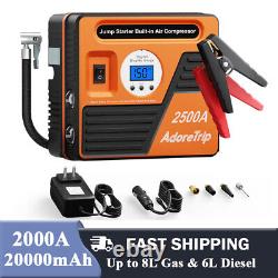 Adoretrip 2500a Auto Jump Starter Box 150 Psi Compresseur D'air 24000mah Power Bank