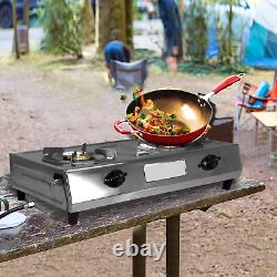 Cuisinière à gaz portable 2 brûleurs, Double cuisinière à gaz en acier inoxydable pour le camping - Pro