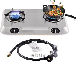 Cuisinière à gaz propane 2 brûleurs Réchaud à gaz portable en acier inoxydable Allumage automatique