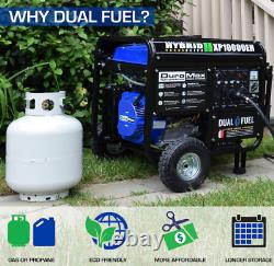 Générateur portable DuroMax XP10000EH à double carburant 10000 watts, alimenté au gaz ou au propane.