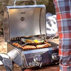 Grill à gaz propane de table pour la cuisine de camping en plein air portable avec couvercle de voyage